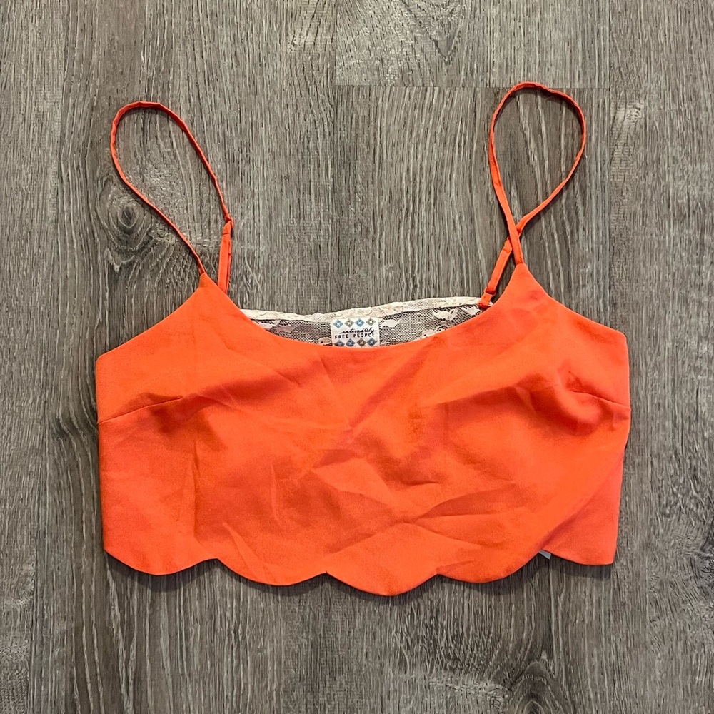 Free People Intimately Home Again Cropped Camisole in orange with a scallop hem